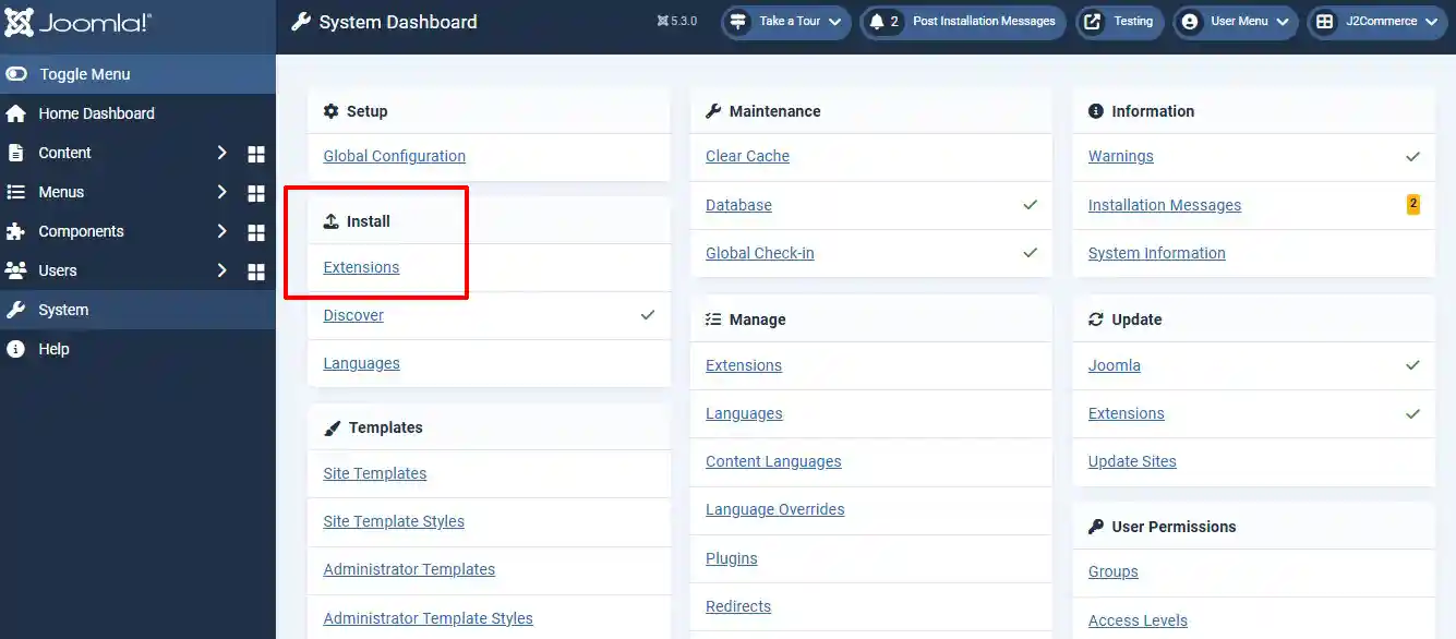 Installation-extensionmanager